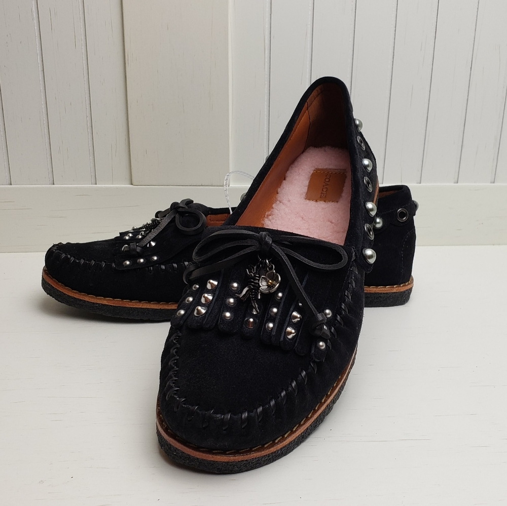 NEW Black Coach Roccasin Slip On With Sheep Fur - Picture 13 of 14